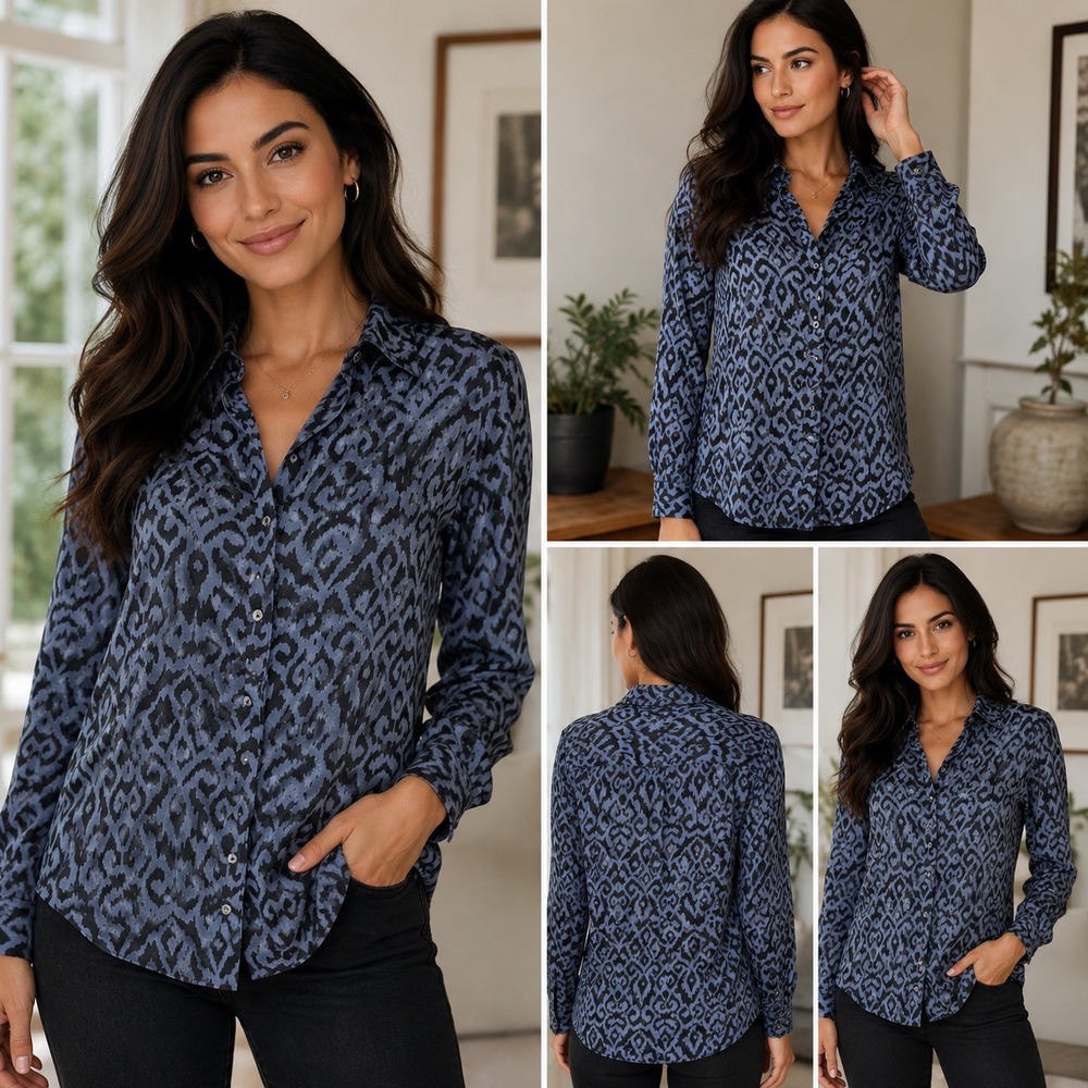 CINO Blue Leopard Print Button-Front Shirt – Size Small